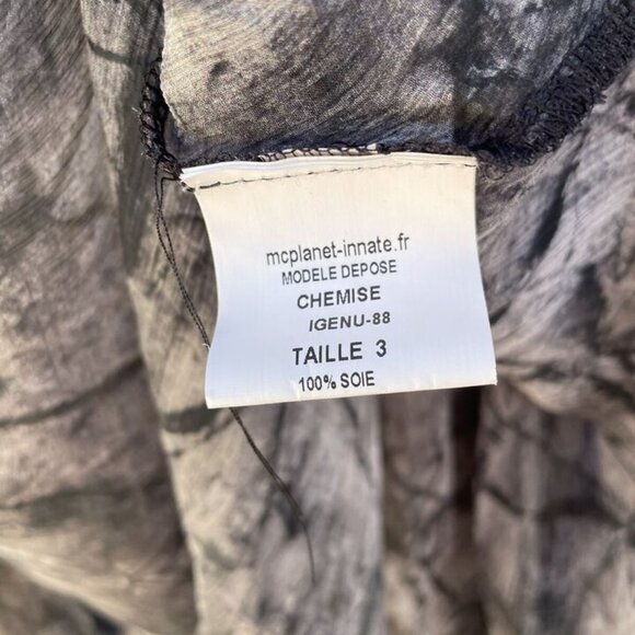 MC Planet Women's Black & Grey Marble Button-Down Long Sleeve Sheer Tunic Sz 10 - Picture 7 of 10
